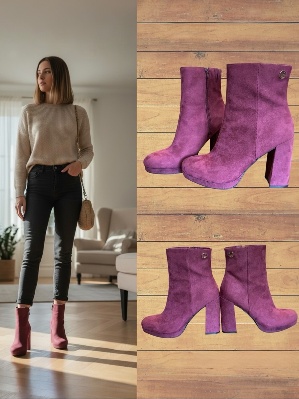 GBG Los Angeles Deona Faux-Suede Platform Booties Magenta / Red Women’s Size 8